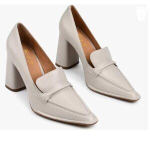 Women's Pointed Toe Block Heel Loafer in Light Beige